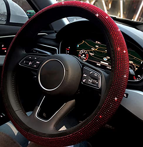 CARWALES Car Bling Steering Wheel Cover for Women Girls Burgundy 15 Inch Universal Red Crystal Rhinestone Diamonds Bling Bling Accessories Anti-Slip Wheel Protector - Image 5